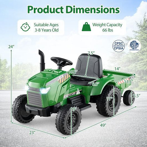 12V 2-in-1 Kids Ride On Tractor with Trailer and 3-Gear Shift-Grayish Green