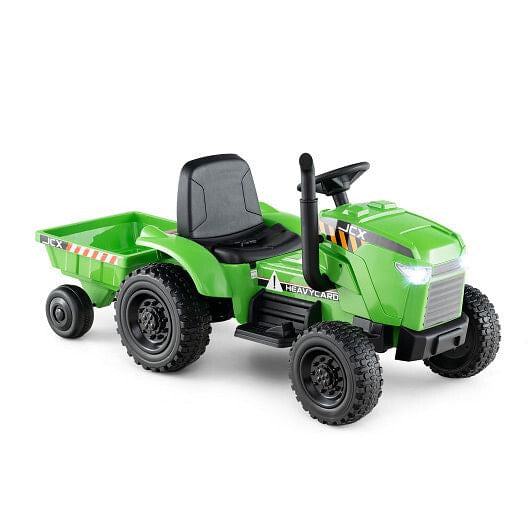 12V 2-in-1 Kids Ride On Tractor with Trailer and 3-Gear Shift-Grayish Green