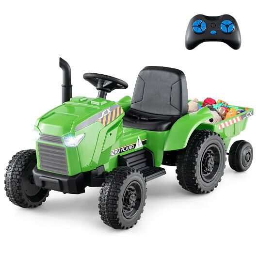 12V 2-in-1 Kids Ride On Tractor with Trailer and 3-Gear Shift-Grayish Green