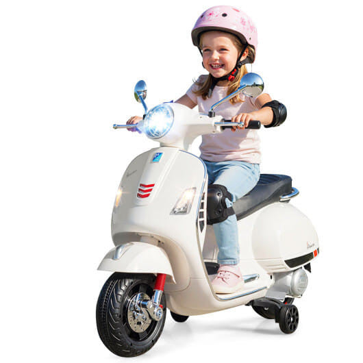 12V Kids Electric Motorcycle Licensed VESPA with Music and Training Wheels-Green