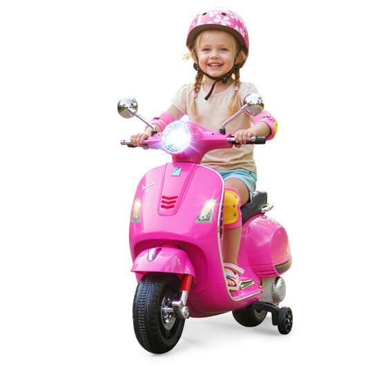 12V Kids Electric Motorcycle Licensed VESPA with Music and Training Wheels-Green