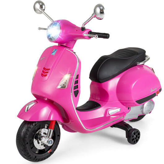 12V Kids Electric Motorcycle Licensed VESPA with Music and Training Wheels-Green
