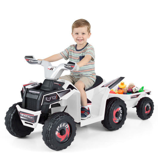 6V Kids Electric ATV Quad Car with Detachable Trailer-Green