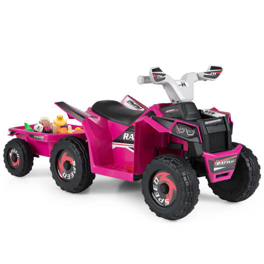 6V Kids Electric ATV Quad Car with Detachable Trailer-Green