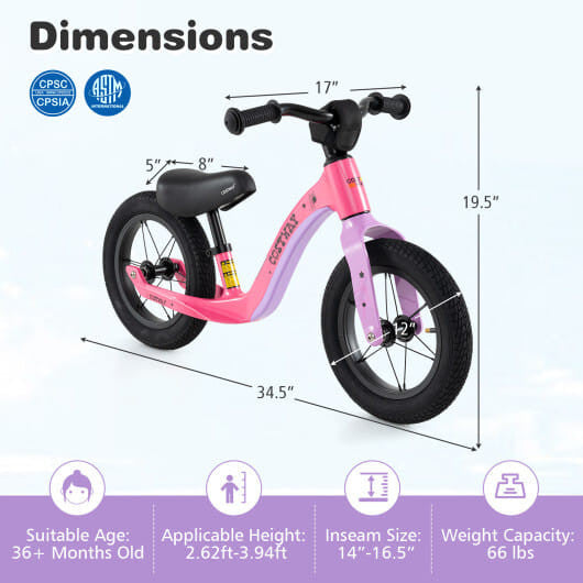 12-Inch Balance Bike with Adjustable Seat and Rotatable Handlebar for Over 36 Months Old-Green