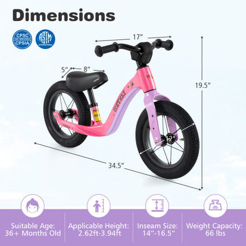 12-Inch Balance Bike with Adjustable Seat and Rotatable Handlebar for Over 36 Months Old-Green