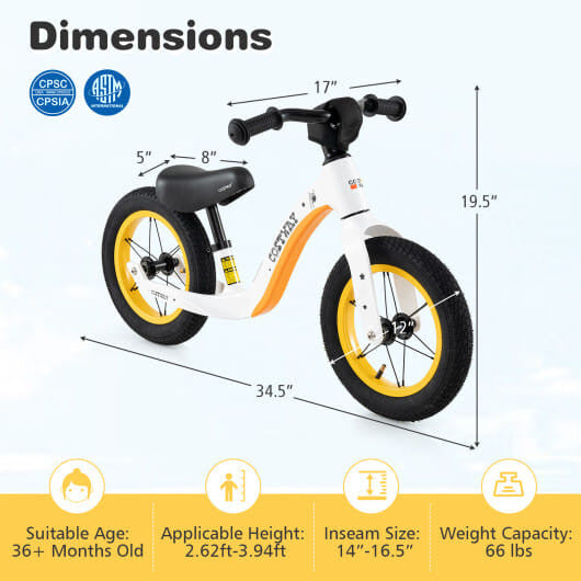 12-Inch Balance Bike with Adjustable Seat and Rotatable Handlebar for Over 36 Months Old-Green