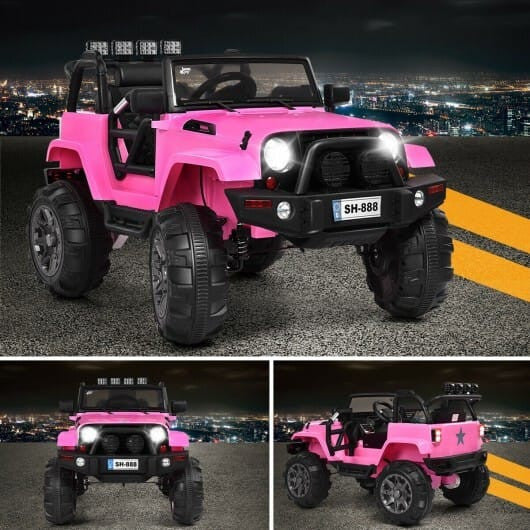 12V Kids Remote Control Riding Truck Car with LED Lights-Black